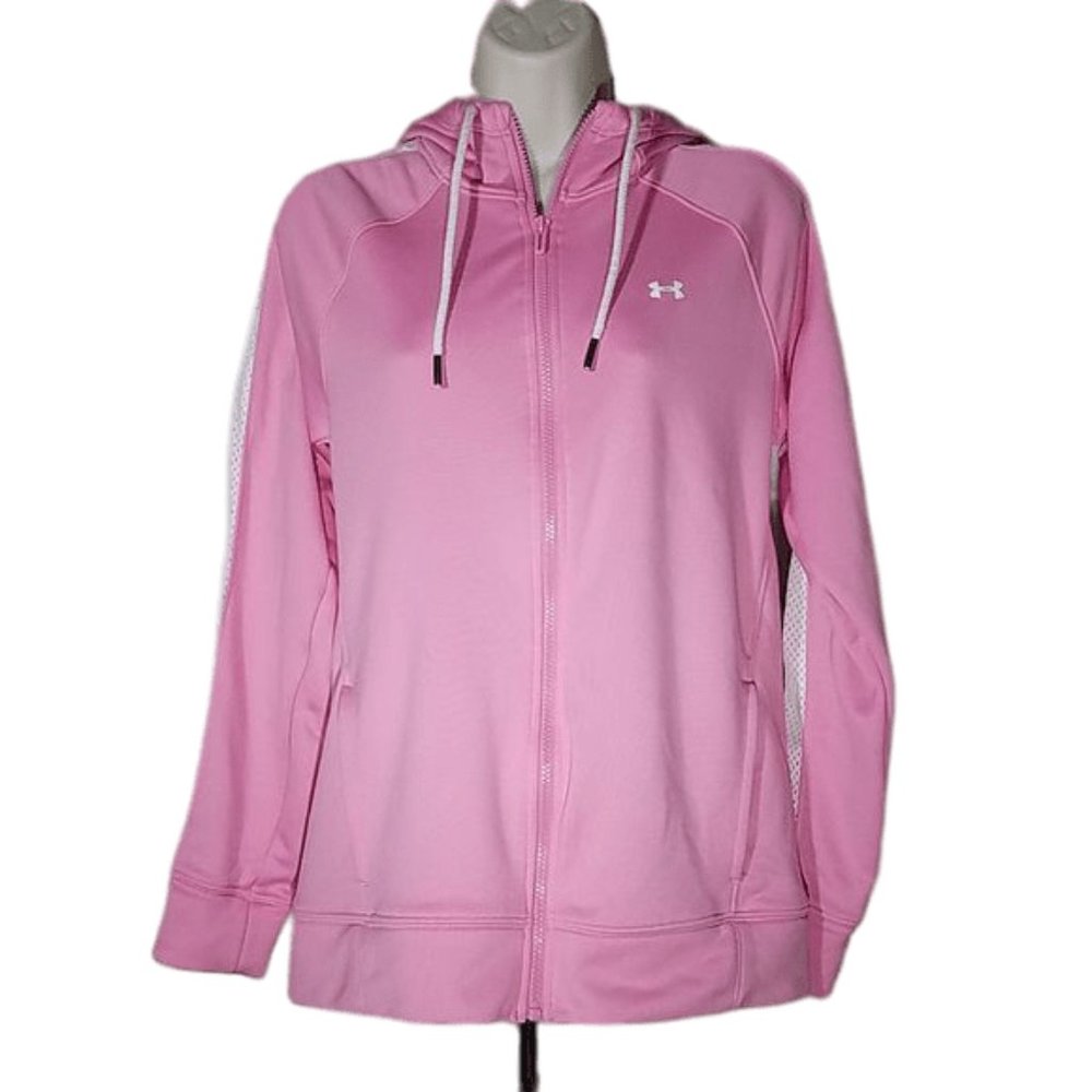 Under Armour Pink Zip Up Hooded Jacket Coat Size Medium with pockets
